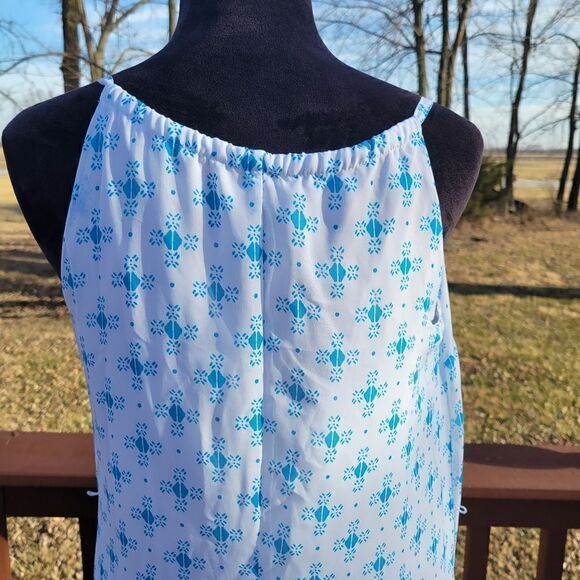 Old Navy White Blue Sleeveless Split V-Neck Geometric Print Shift Dress Size S - Picture 8 of 15